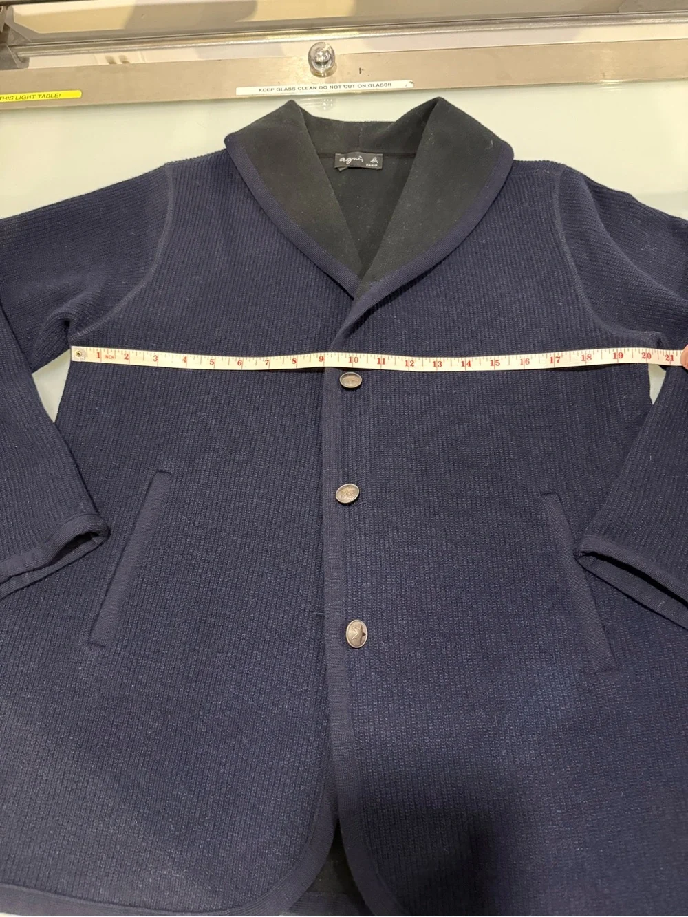 agnès b. Paris Navy Ribbed Wool Blend Shawl Collar Jacket Coat Size 2 - Picture 5 of 8